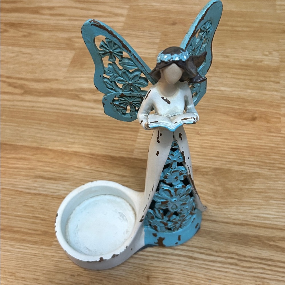 Decorative Angel Figurine with Candle Holder - Blue and White